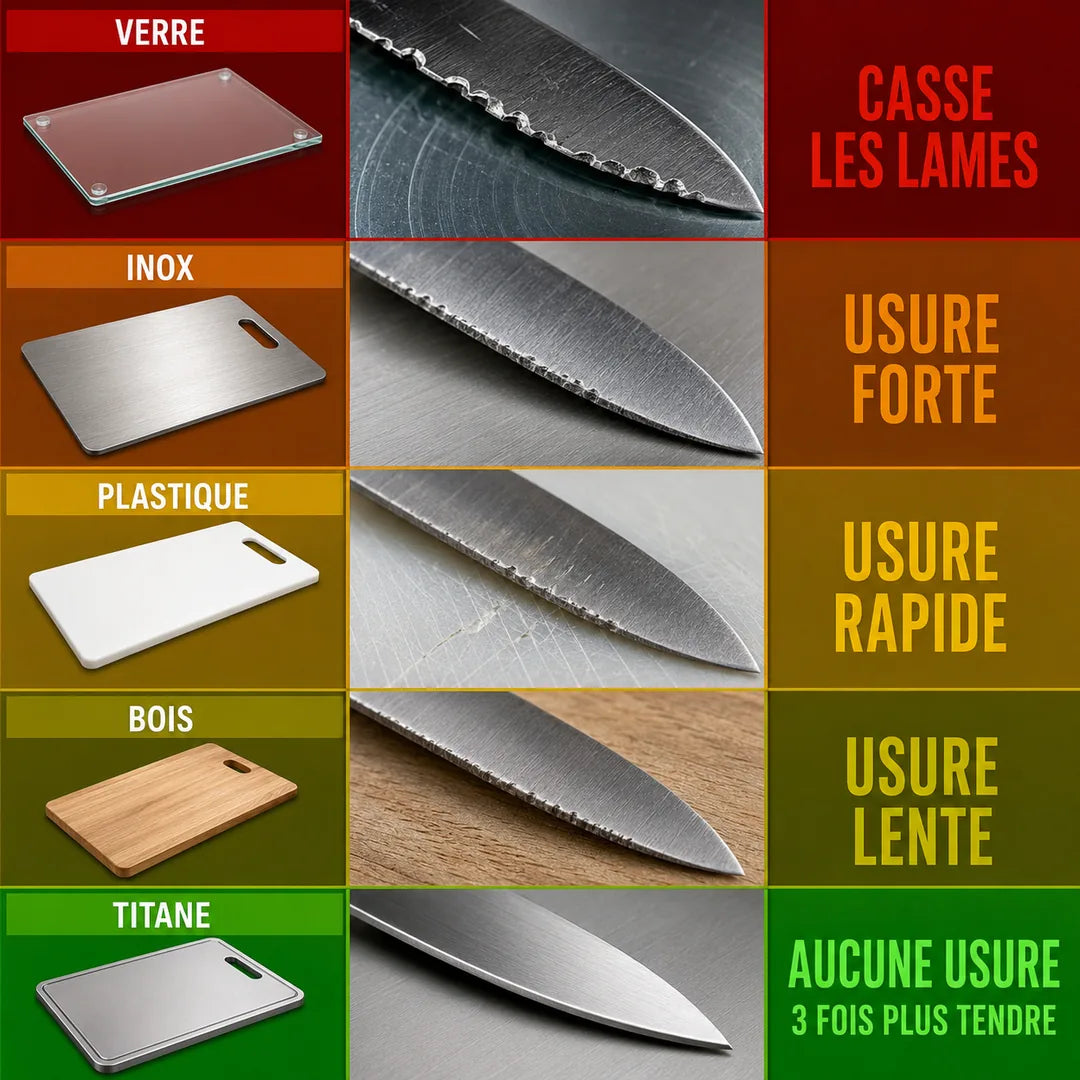 Comparaison de l’usure des lames sur cinq surfaces de découpe
