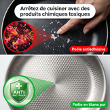 Comparaison MIJOTA — poêle antiadhésive PFAS vs poêle titane pur. Arrêtez de cuisiner avec des produits chimiques toxiques.