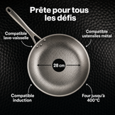 Compatibilité poêle MIJOTA 28 cm — lave-vaisselle, ustensiles métal, induction, four jusqu à 400°C
