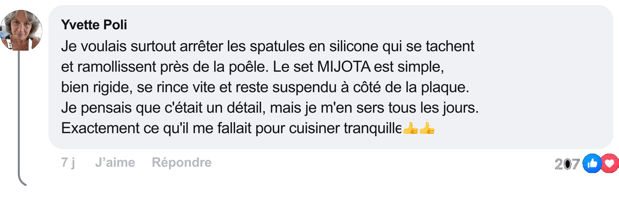 Commentaire client MIJOTA - Yvette Poli sur les ustensiles titane