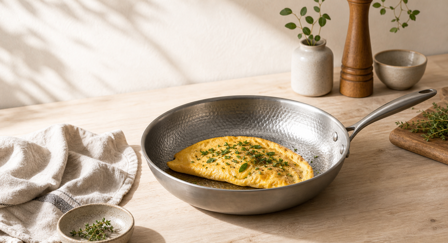 Poêle MIJOTA Titane 3X 28 cm sur plan de cuisine