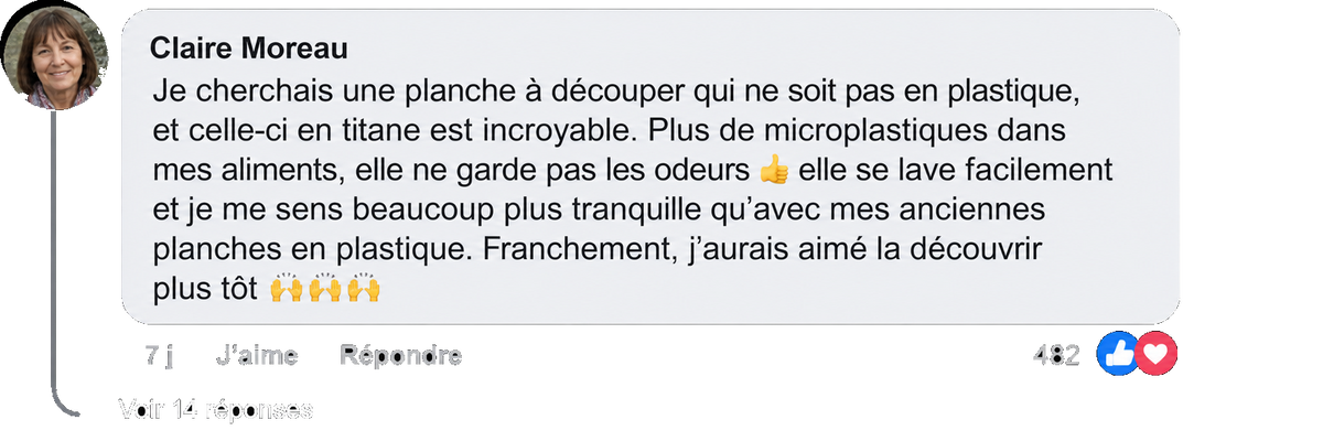 Commentaire client en français sur la planche titane MIJOTA