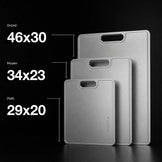 Dimensions des trois tailles de planche titane MIJOTA : 29x20, 34x23 et 46x30