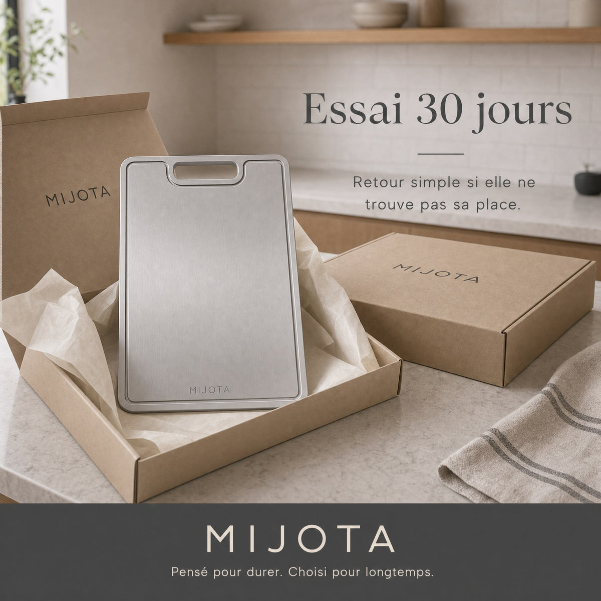 Packaging et essai 30 jours de la planche titane MIJOTA