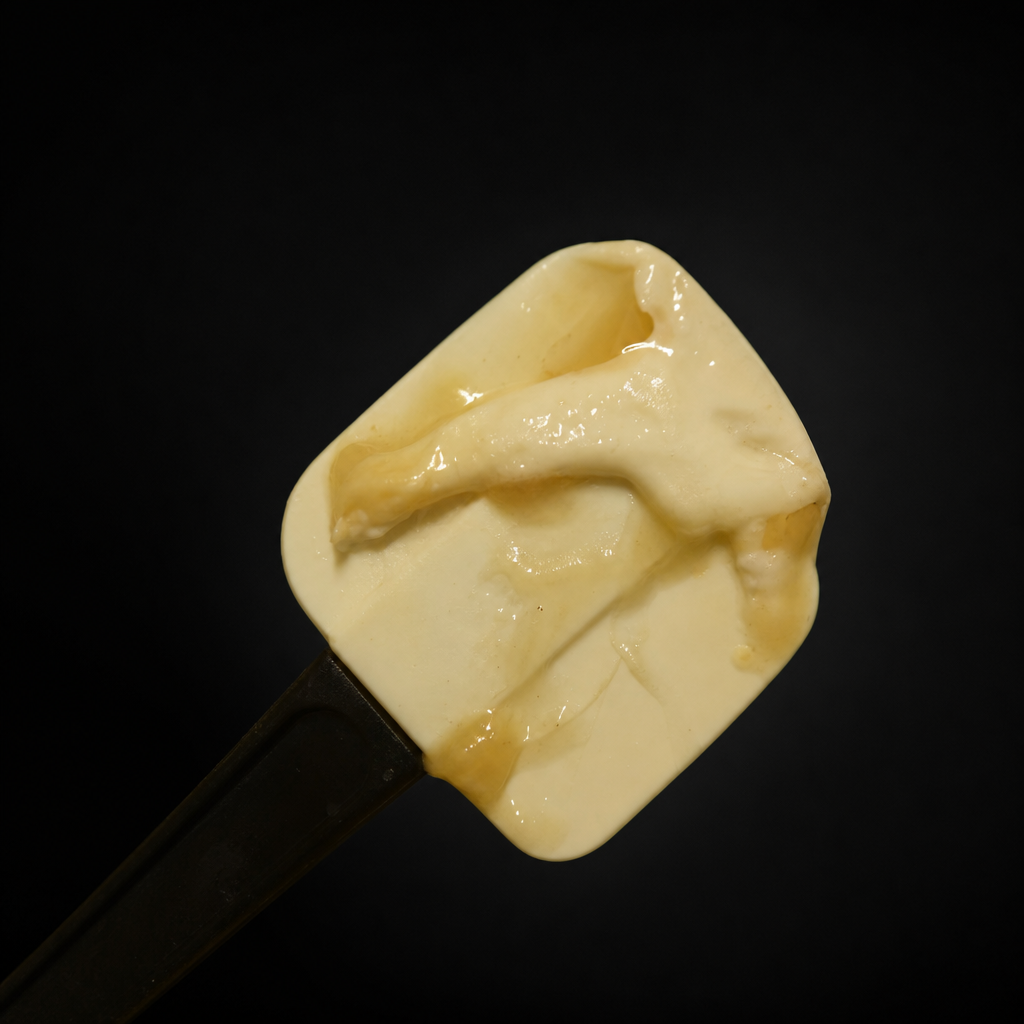 Ustensile silicone ramolli près d'une poêle chaude