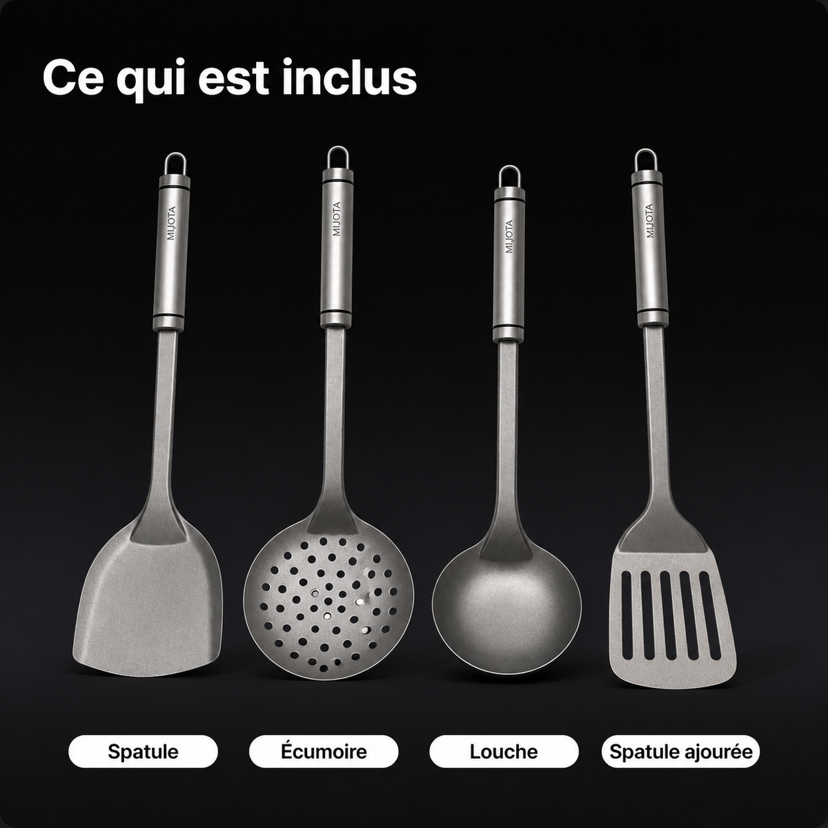 Contenu du set d'ustensiles en titane MIJOTA